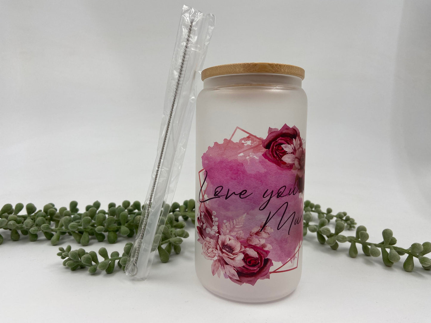 16oz 473mls Love you Mum Frosted Glass Tumbler Ready to Ship