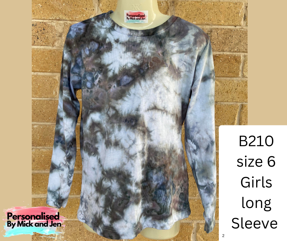 Ice Dyed Long sleeve t-shirt tee handmade size 6 B210 Girls