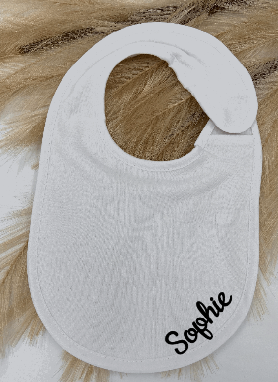 Baby Bibs Personalised Baby Shower New MUM Custom Gift White Bib with Black Name