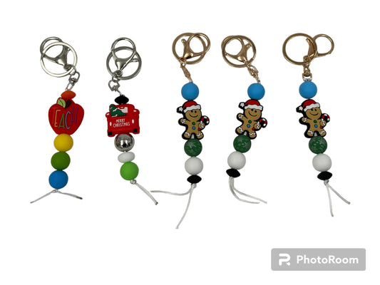 Christmas and Teacher Silicone Beaded Keyrings Ready to Ship