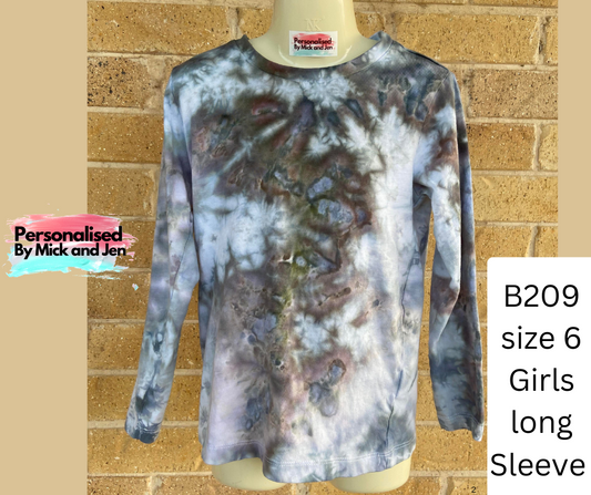 Ice Dyed Long sleeve t-shirt tee handmade size 6 B209 Girls