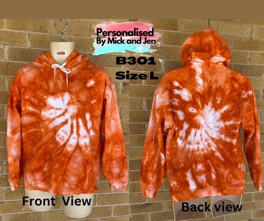 Unisex Tie dye Hoodie Ladies Mens Orange Jumper Pullover Ready to go Size L B301 swirl Unique