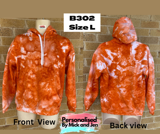Unisex Tie dye Hoodie Ladies Mens Orange Jumper Pullover Ready to go Size L Unique B302