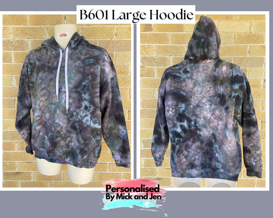 Unisex Tie dye Ice dyed Hoodie Ladies Mens Black Blue Pink Jumper Pullover Ready to go Size L Unique B601