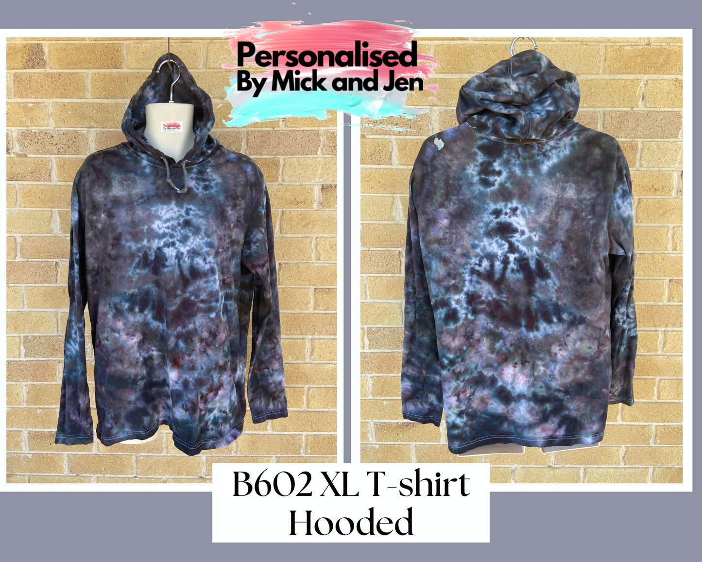 Ice Dyed Long Sleeved Hoodie t-shirt tee handmade size XL unisex B602 adult Black Blue Pink Red
