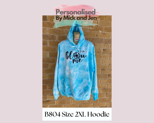Winter Unisex Tie dye Ice dyed Hoodie Ladies Mens Light Blue Jumper Pullover Ready to go Size 2XL Unique B804