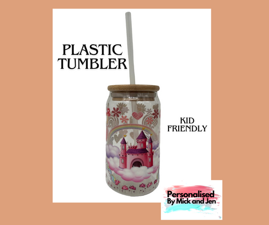 Plastic Kid Friendly 16oz 473mls Pink Castle Tumbler Ready to Ship