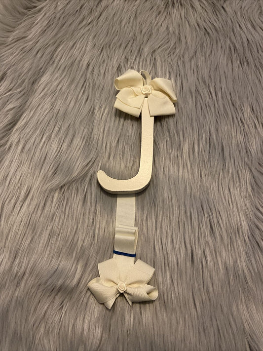 Bow Holder Hair Clips Letter J Ivory New