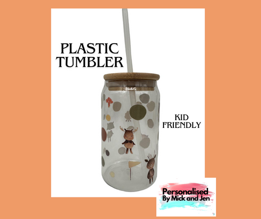 Plastic Kid Friendly 16oz 473mls Moose Bear Fox Tumbler Ready to Ship