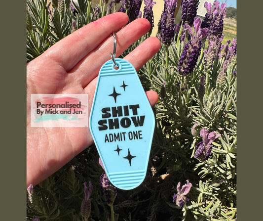 Shit Show Admit One Light Blue Retro Keyring keychain