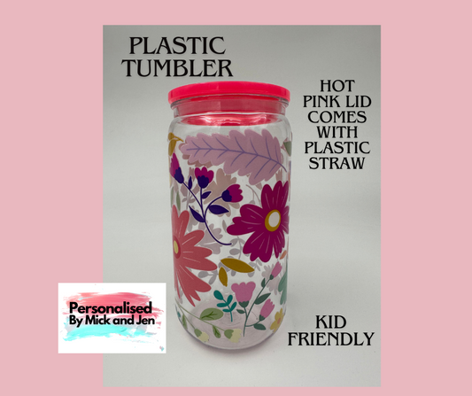 Plastic Kid Friendly 16oz 473mls  Floral Tumbler Ready to Ship